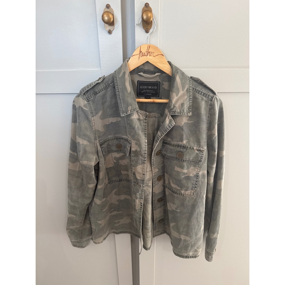 Lucky Brand Womens Camo Utility Jacket Green Grey Military Field Coat‎ Small S/P